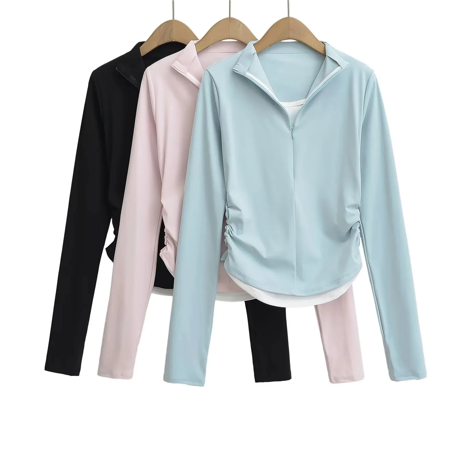 Women's Spring/Summer Sports Half-High Collar Fake Two-Piece Long Sleeve T-Shirt Slim Fit Ruched Waist Top 7J3P
Women's Spring/Summer Sports Half-High Collar Fake Two-Piece Long Sleeve T-Shirt Slim Fit Ruched Waist Top 7J3P