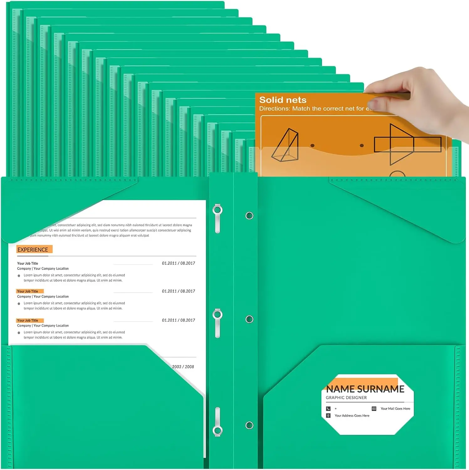 72 Pack Plastic Folders with Clear Front Pocket and 3 Prongs for School Office, Green
72 Pack Plastic Folders with Clear Front Pocket and 3 Prongs for School Office, Green