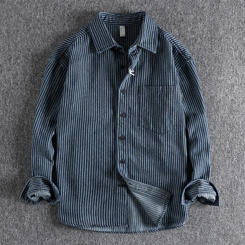 Retro Striped Denim Shirt Men's Simple Pocket Spring Trend Youth Thin Outerwear Long Sleeve Loose Fit Daily Wear
Retro Striped Denim Shirt Men's Simple Pocket Spring Trend Youth Thin Outerwear Long Sleeve Loose Fit Daily Wear