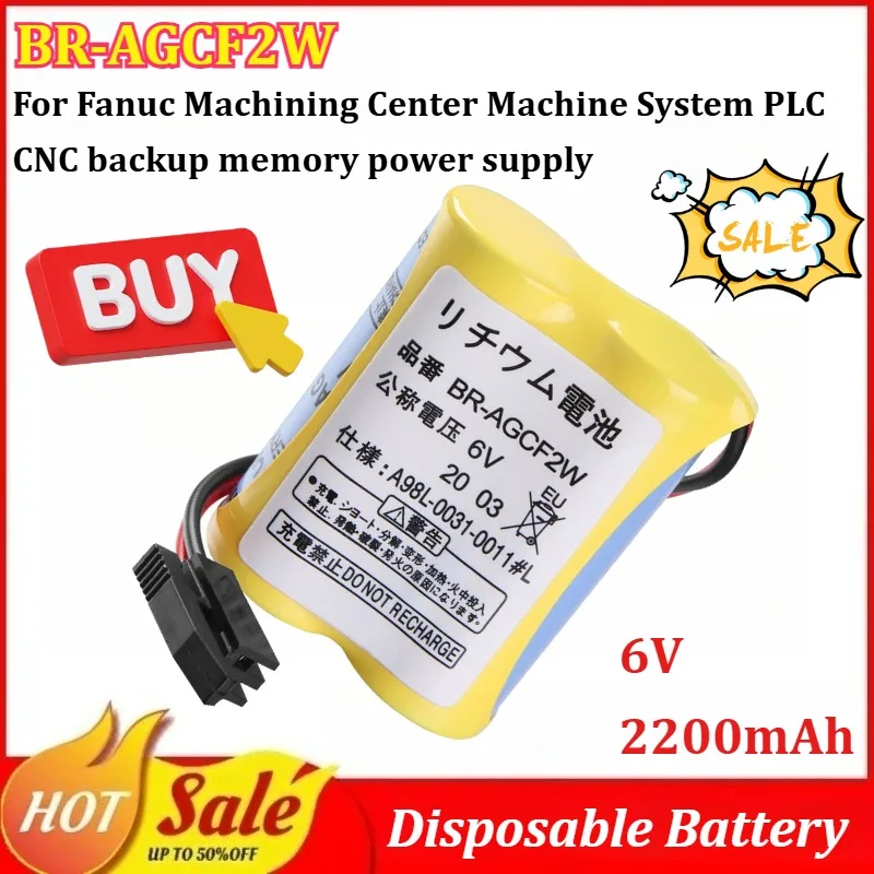 New BR-AGCF2W 6V 2200mAh Disposable Battery Packs for Fanuc Machining Center Machine System PLC CNC Replaceable Lithium Battery
New BR-AGCF2W 6V 2200mAh Disposable Battery Packs for Fanuc Machining Center Machine System PLC CNC Replaceable Lithium Battery
