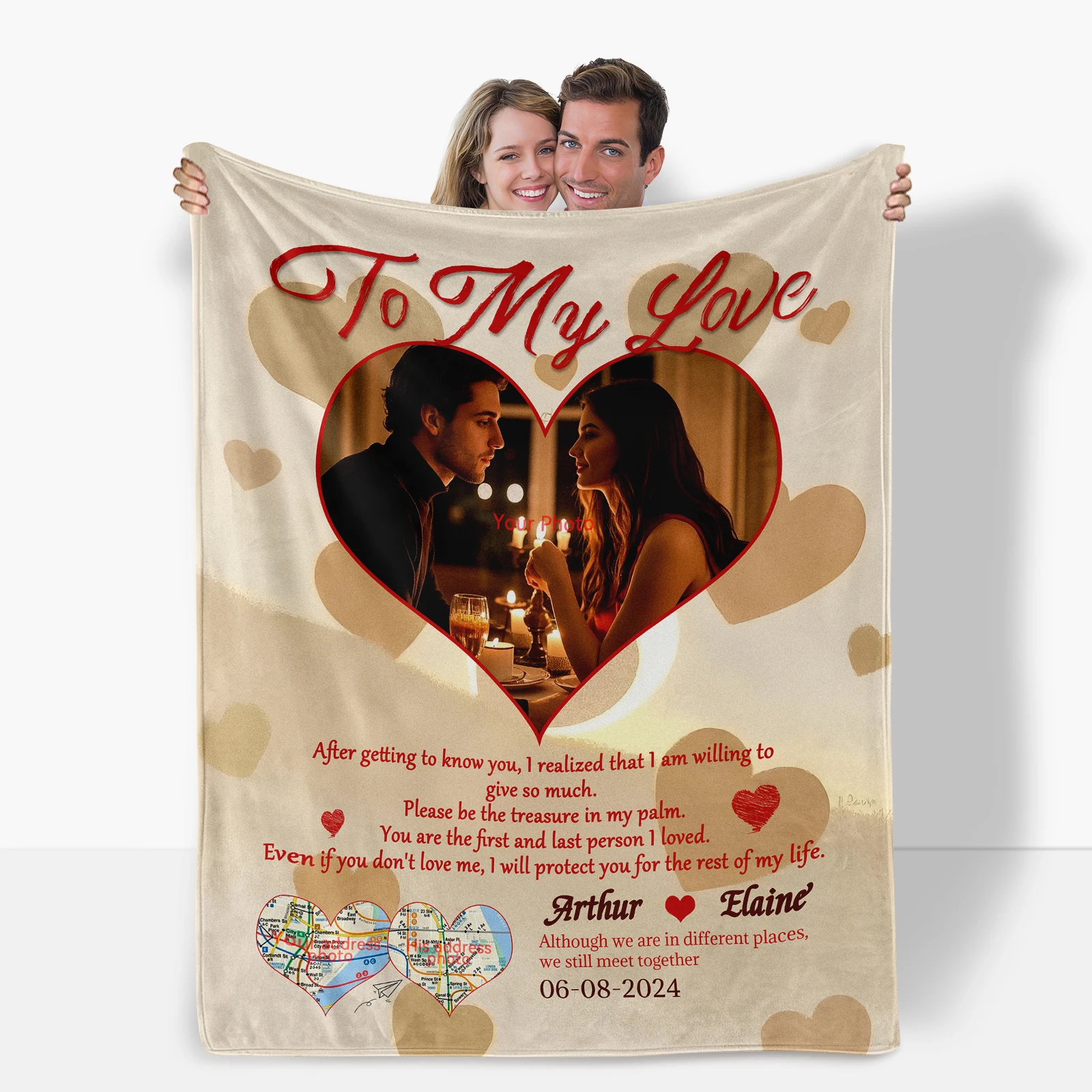 Valentine's Day Special Flannel Blanket. Customized with 3 Photos, 3 Texts, and Hearts for Couples.
Valentine's Day Special Flannel Blanket. Customized with 3 Photos, 3 Texts, and Hearts for Couples.