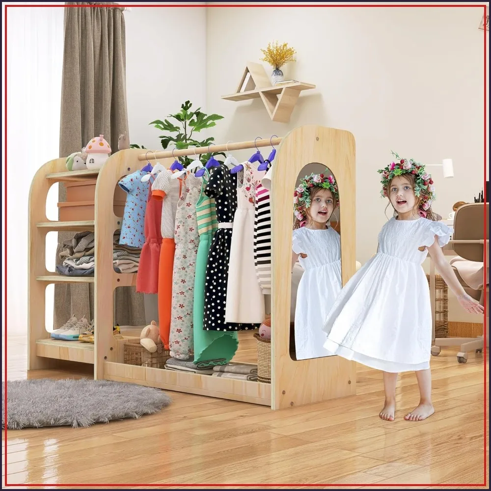 Kids Dress Up Storage with Mirror, Wooden Dress Up Rack, Wardrobe Closet with Shelf
Kids Dress Up Storage with Mirror, Wooden Dress Up Rack, Wardrobe Closet with Shelf