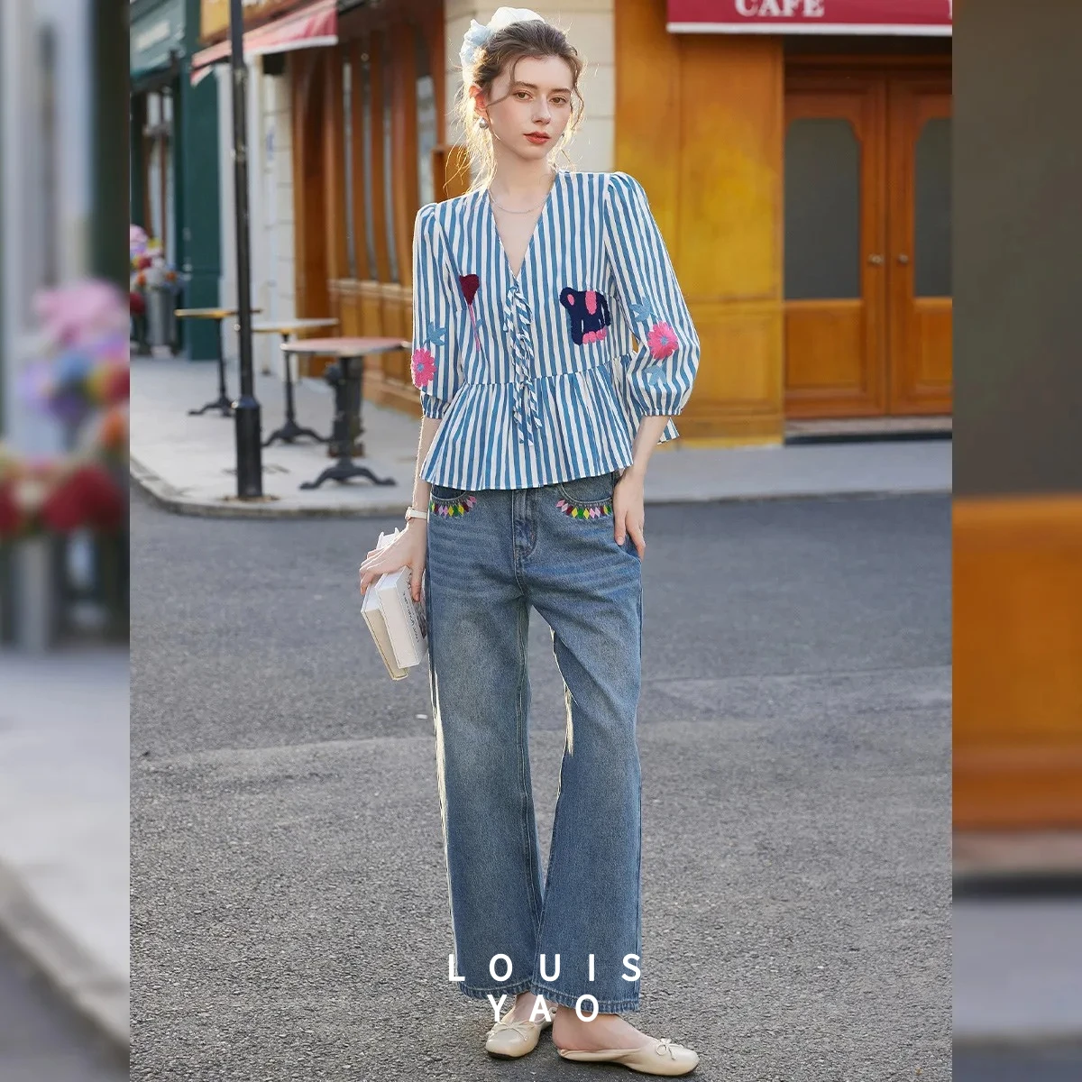 LOUISYAO 2026 Spring Summer Striped Contrast Embroidery Blouse Women V Neck Cotton Feel Shirt
LOUISYAO 2026 Spring Summer Striped Contrast Embroidery Blouse Women V Neck Cotton Feel Shirt