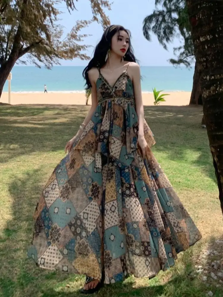 Summer Women Brown V Neck Sexy Sleeveless Backless Irregular Slip Tops And High Waist Pleated Long Skirt Boho Two-piece Set Chic
Summer Women Brown V Neck Sexy Sleeveless Backless Irregular Slip Tops And High Waist Pleated Long Skirt Boho Two-piece Set Chic