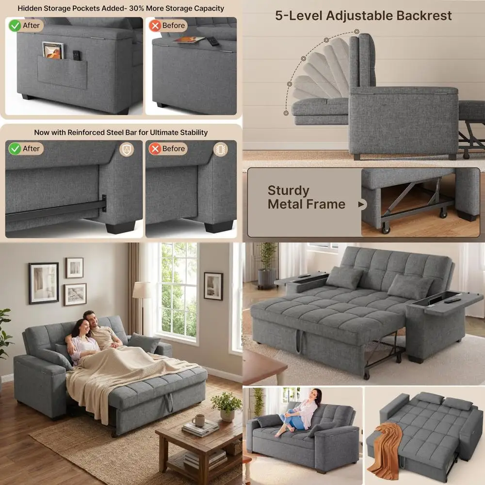 3-in-1 Convertible Sleeper Sofa with Storage and Adjustable Backrest, Grey
3-in-1 Convertible Sleeper Sofa with Storage and Adjustable Backrest, Grey