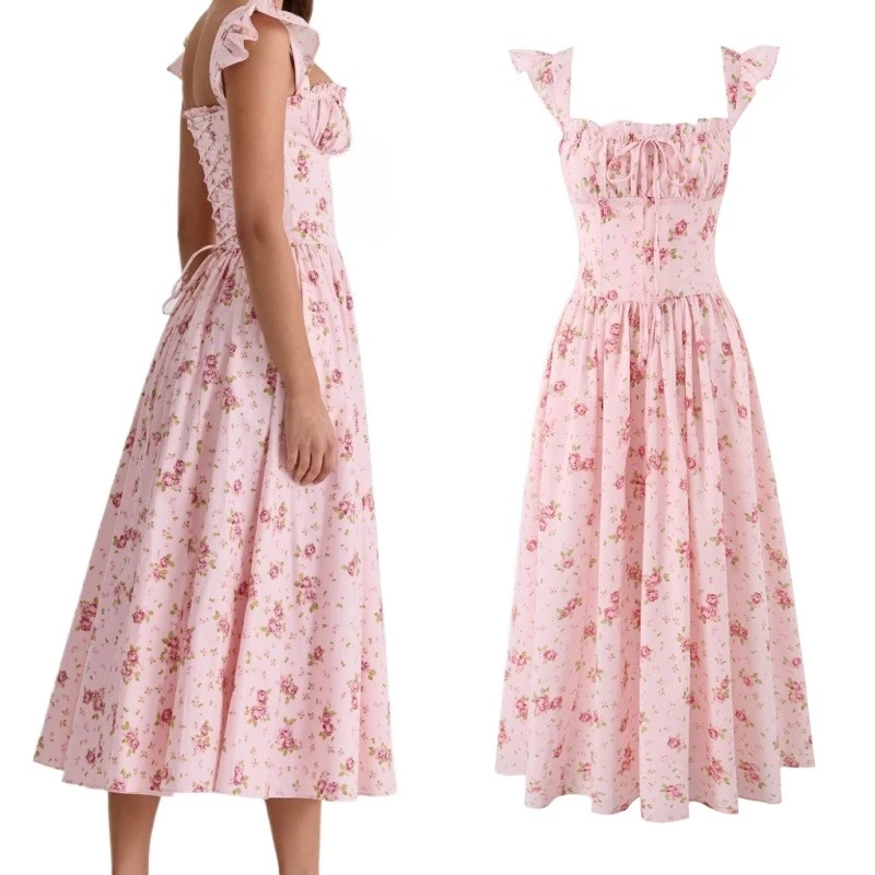 Pink Floral Cottagecore Milkmaid Ruffled Strap Corset Summer Sundress - Vintage Rose Print A-Line Casual Garden Party Dress
Pink Floral Cottagecore Milkmaid Ruffled Strap Corset Summer Sundress - Vintage Rose Print A-Line Casual Garden Party Dress
