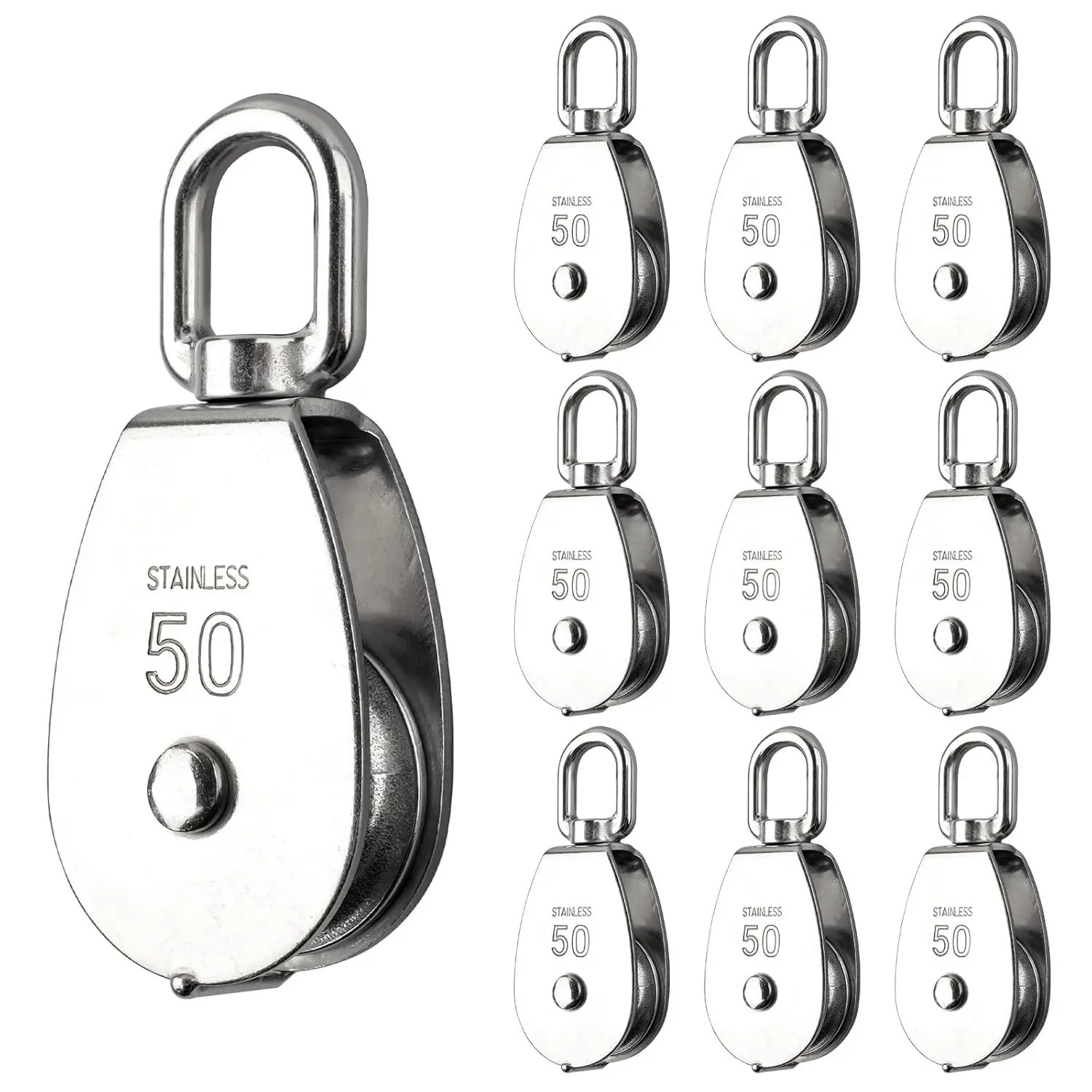 10 Pcs 304 Stainless Steel Swivel Pulley Block, 360° Rotatable, Heavy Duty for Rope Lifting
10 Pcs 304 Stainless Steel Swivel Pulley Block, 360° Rotatable, Heavy Duty for Rope Lifting