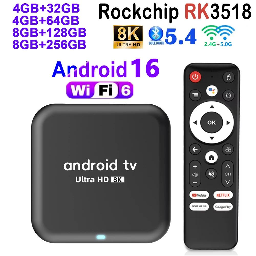 RK3518 TV Box Q18 Android 16 2.4G&5G Dual Wifi6 HD 4K 8K Voice Remote Google TV HDR10+ Netflix YouTube Media Player Set Top Box
RK3518 TV Box Q18 Android 16 2.4G&5G Dual Wifi6 HD 4K 8K Voice Remote Google TV HDR10+ Netflix YouTube Media Player Set Top Box