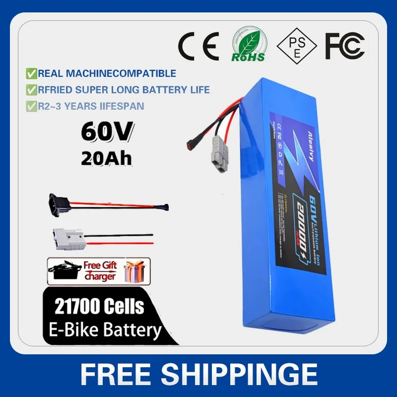Aleaivy 60V 20Ah 30Ah Electric Bike Lithium Battery Pack for 500W~3000W High Power Bicycle Scooter Motorcycle with 5A Charger
Aleaivy 60V 20Ah 30Ah Electric Bike Lithium Battery Pack for 500W~3000W High Power Bicycle Scooter Motorcycle with 5A Charger