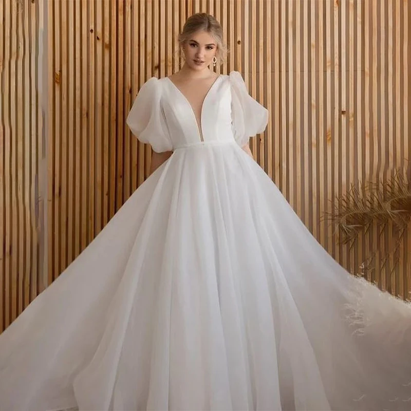 Vintage Puff Sleeves V-neck A Line Organza Wedding Dresses Backless Siimple Boho Beach Bridal Grown
Vintage Puff Sleeves V-neck A Line Organza Wedding Dresses Backless Siimple Boho Beach Bridal Grown