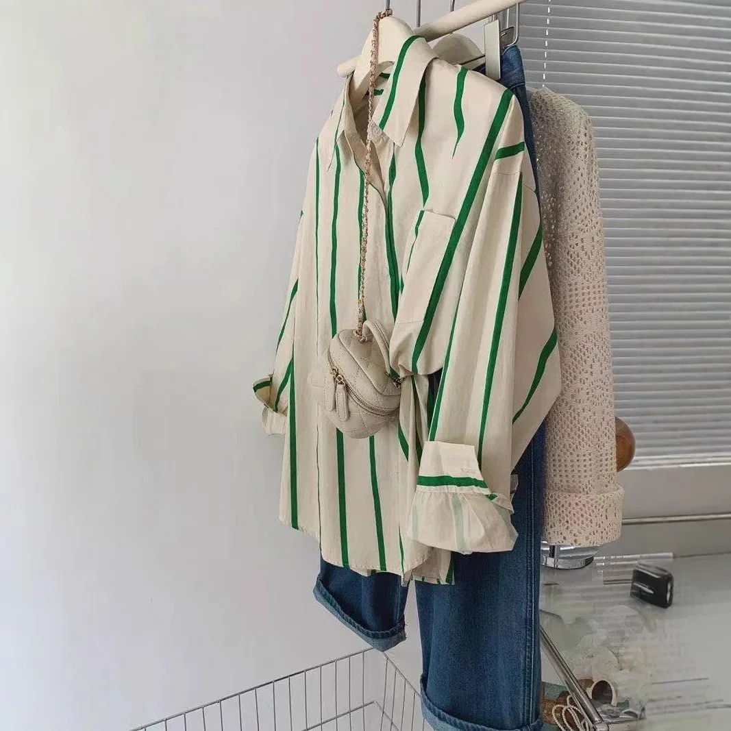 Pop Slim Fit Striped Shirt Women's Spring Autumn Loose Style Korean Version Polo Collar Princess Sleeve Full Length Button Down
Pop Slim Fit Striped Shirt Women's Spring Autumn Loose Style Korean Version Polo Collar Princess Sleeve Full Length Button Down