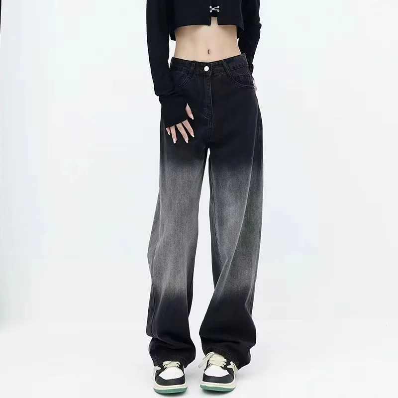 Gradual Color Silk Denim Jeans Women's Autumn Winter Thin Wide Leg Straight Cut Pants High Waist Zipper Closure Long Trousers
Gradual Color Silk Denim Jeans Women's Autumn Winter Thin Wide Leg Straight Cut Pants High Waist Zipper Closure Long Trousers