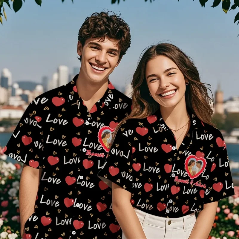 Couple Pattern Hawaiian Shirt For Men Customized Portrait Lover 3D Printed Short Sleeves Summer Street Blouse Beach Aloha Shirts
Couple Pattern Hawaiian Shirt For Men Customized Portrait Lover 3D Printed Short Sleeves Summer Street Blouse Beach Aloha Shirts