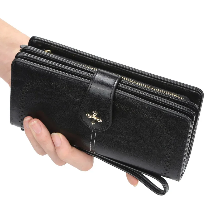 Women's Vintage Leather Wallet Zipper Clutch Bag Female Large Capacity Coin Purse Black Wristlet Long Card Holder Phone Wallet
Women's Vintage Leather Wallet Zipper Clutch Bag Female Large Capacity Coin Purse Black Wristlet Long Card Holder Phone Wallet