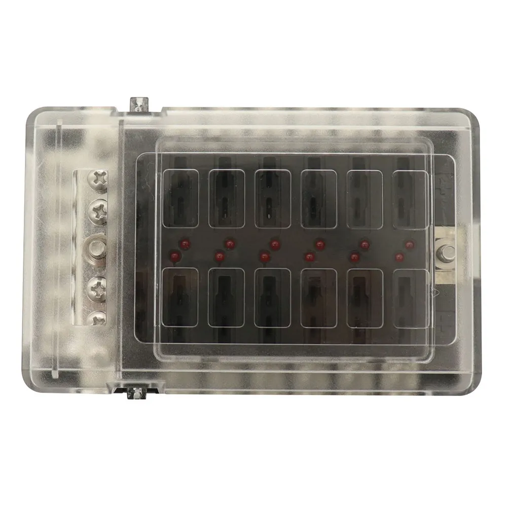 12 Ways Fuse Box Holder LED Warning Indicator Transparent Cover Rotating Design for Car Boat Marine Fuse Block Panel
12 Ways Fuse Box Holder LED Warning Indicator Transparent Cover Rotating Design for Car Boat Marine Fuse Block Panel