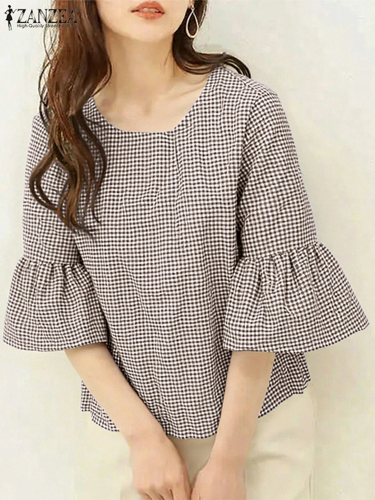 ZANZEA, женские винтажные блузки в клетку, осень 2024, стильные топы с круглым вырезом и расклешенными рукавами 3/4, повседневная одежда, 4 цвета, S-3XL, оптовая продажа
ZANZEA, женские винтажные блузки в клетку, осень 2024, стильные топы с круглым вырезом и расклешенными рукавами 3/4, повседневная одежда, 4 цвета, S-3XL, оптовая продажа