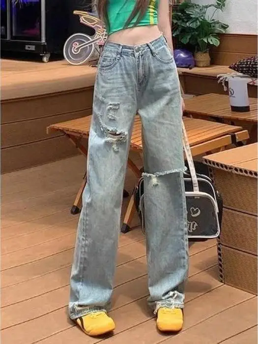 American Style Retro Hole Denim Pants Women Summer New High Waist Loose Slimming Straight Leg Wide Leg Pants Long Pants
American Style Retro Hole Denim Pants Women Summer New High Waist Loose Slimming Straight Leg Wide Leg Pants Long Pants
