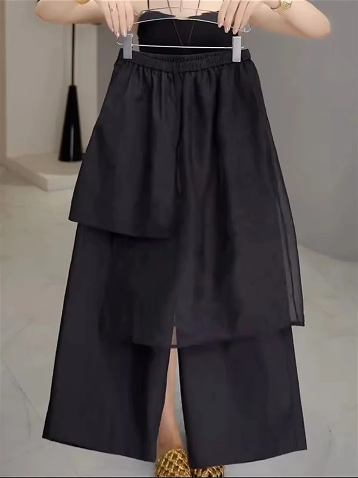 Black Mesh Splice Casual Pants Women Summer Thin Straight Tube Yamamoto Pants Skirt High Waist Loose Fit Novelty Polyester Fiber
Black Mesh Splice Casual Pants Women Summer Thin Straight Tube Yamamoto Pants Skirt High Waist Loose Fit Novelty Polyester Fiber