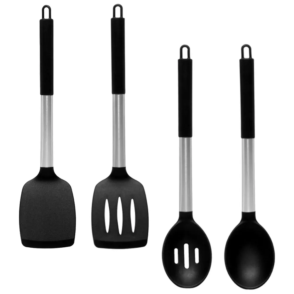 4 Piece Cooking Utensils Set Stainless Steel Silicone Handle Kitchen Tools Black Slotted Spoon spatula skimmer heat resistant
4 Piece Cooking Utensils Set Stainless Steel Silicone Handle Kitchen Tools Black Slotted Spoon spatula skimmer heat resistant