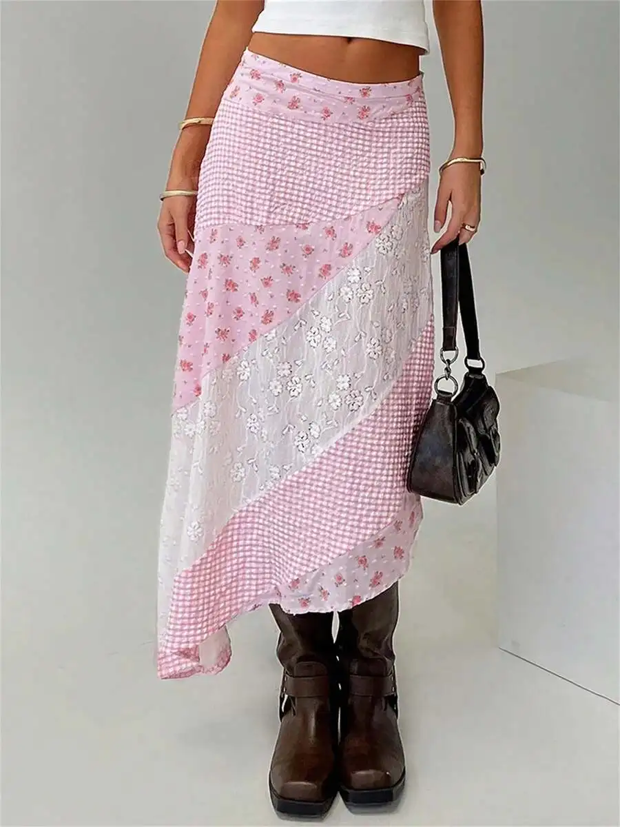 Women Midi Skirt Asymmetrical Hem Patchwork Floral Gingham Lace Flowy Boho Vintage Summer
Women Midi Skirt Asymmetrical Hem Patchwork Floral Gingham Lace Flowy Boho Vintage Summer