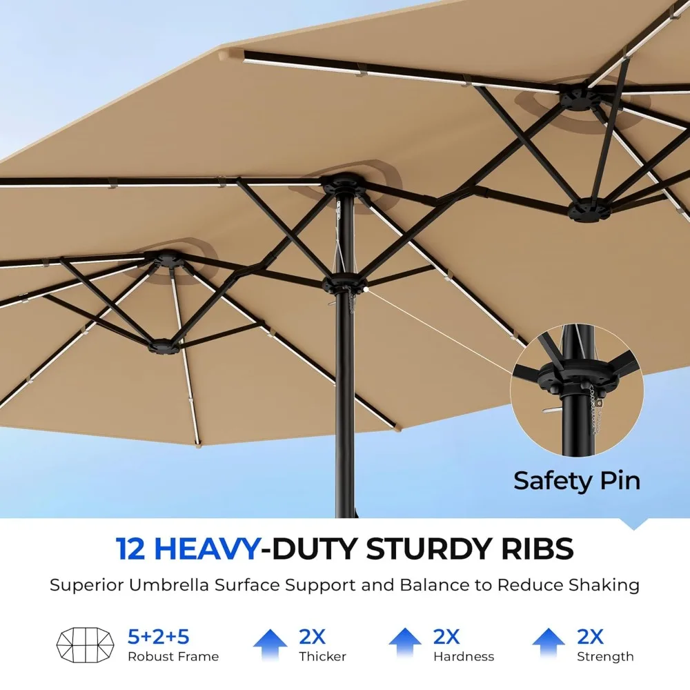Double Sided Patio Umbrellas with Base, 15ft RGB Multi-Color Flowing LED Lights Outdoor Extra Large Market Table, Customized
Double Sided Patio Umbrellas with Base, 15ft RGB Multi-Color Flowing LED Lights Outdoor Extra Large Market Table, Customized