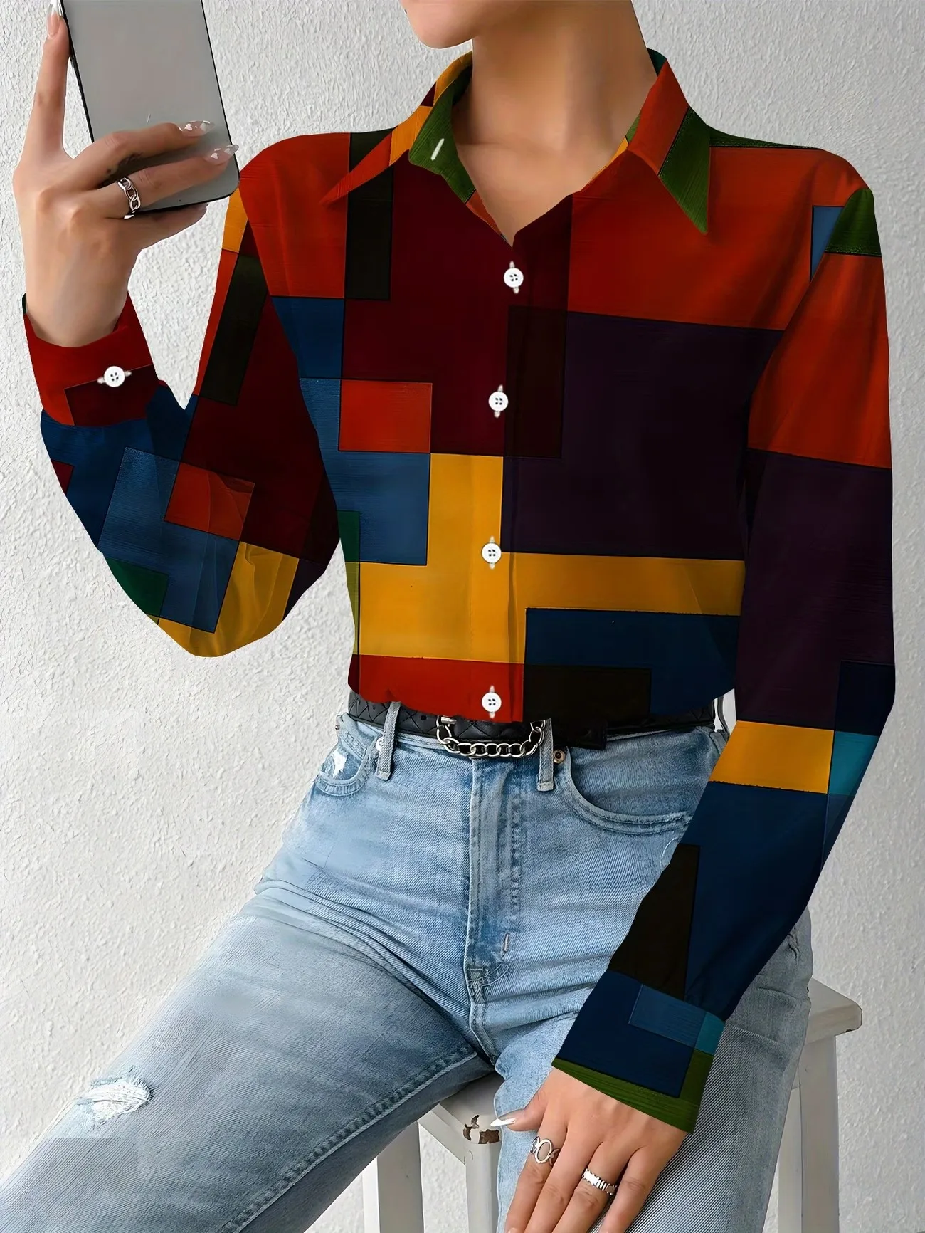 Ladies Long Sleeve Turn-down Collar Work Shirt 3D Retro Plaid Multicolor Print Casual Top for Women Spring Summer
Ladies Long Sleeve Turn-down Collar Work Shirt 3D Retro Plaid Multicolor Print Casual Top for Women Spring Summer