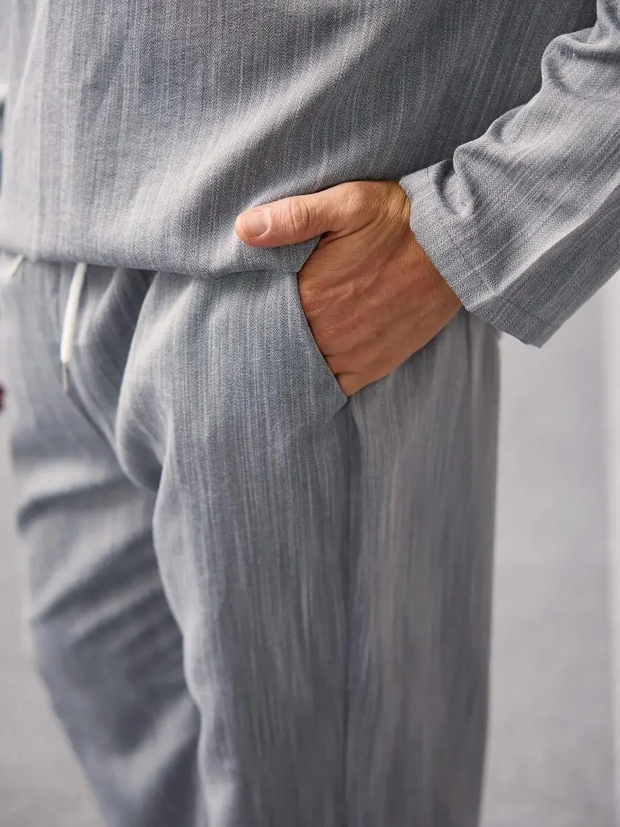Mens Casual Grey Textured Long Sleeve T-Shirt And Pants Two Piece Set Autumn
Mens Casual Grey Textured Long Sleeve T-Shirt And Pants Two Piece Set Autumn