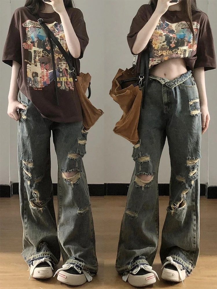 plus Size American Retro Hole Denim Pants Women's Autumn High Waist Straight Loose Wide Leg Street Fashion Floor-Length Trousers
plus Size American Retro Hole Denim Pants Women's Autumn High Waist Straight Loose Wide Leg Street Fashion Floor-Length Trousers