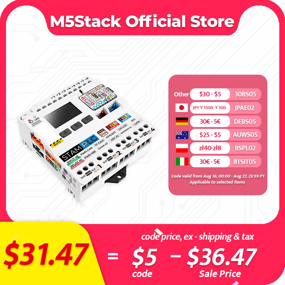 Официальный контроллер ПЛК M5Stack M5stamp с M5stampS3 
Официальный контроллер ПЛК M5Stack M5stamp с M5stampS3
