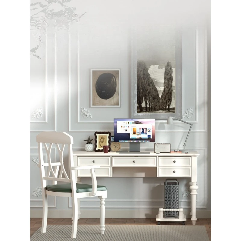 American country solid wood desk and chair combination computer desk simple home writing desk against the wall
American country solid wood desk and chair combination computer desk simple home writing desk against the wall