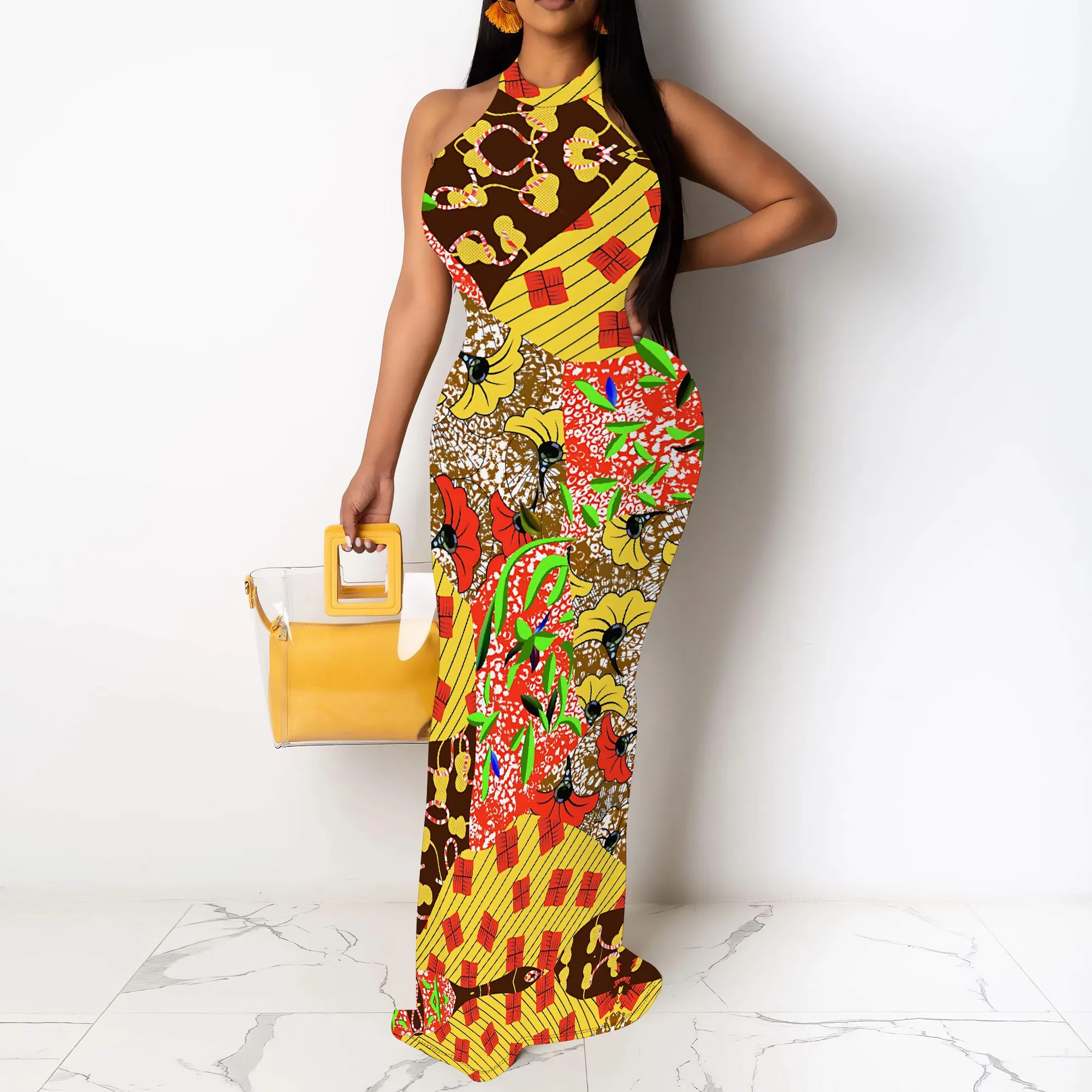 Sleeveless Maxi Dress African Tribal Patchwork Print Yellow Red Floral Holiday Party Boho Style
Sleeveless Maxi Dress African Tribal Patchwork Print Yellow Red Floral Holiday Party Boho Style