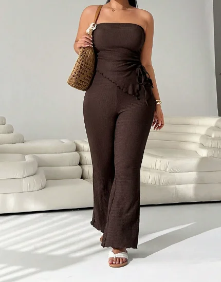 Two Piece Set Women Outfit 2026 Spring New Solid Color Strapless Backless Irregular Hem Top & High Waist Casual Pants Set
Two Piece Set Women Outfit 2026 Spring New Solid Color Strapless Backless Irregular Hem Top & High Waist Casual Pants Set