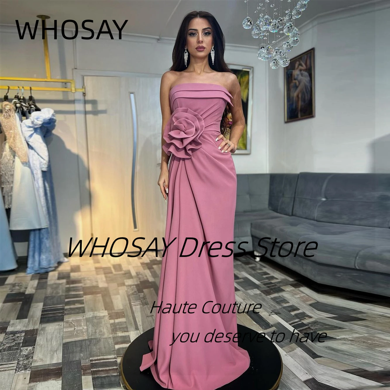 WHOSAY Strapless Prom Dresses with Flower Ruched Long Dress Maid of Honor for Weddings Sexy Back Bespoke Evening Party Dress
WHOSAY Strapless Prom Dresses with Flower Ruched Long Dress Maid of Honor for Weddings Sexy Back Bespoke Evening Party Dress