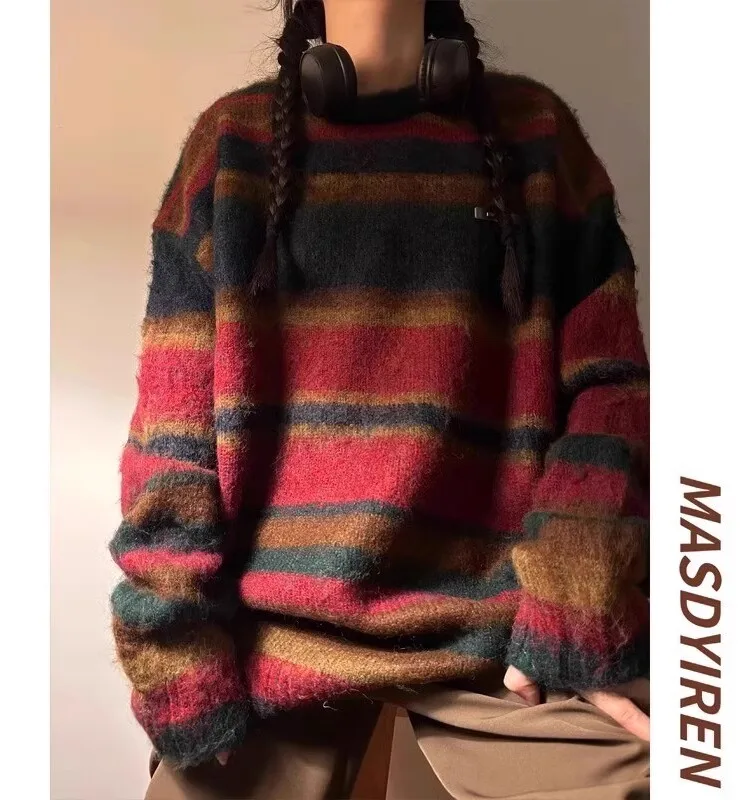 plus Size 300 Pou Neutral Striped Knitted Sweater Men Women Winter American Retro Sle Long Sve round Ne Pullover
plus Size 300 Pou Neutral Striped Knitted Sweater Men Women Winter American Retro Sle Long Sve round Ne Pullover
