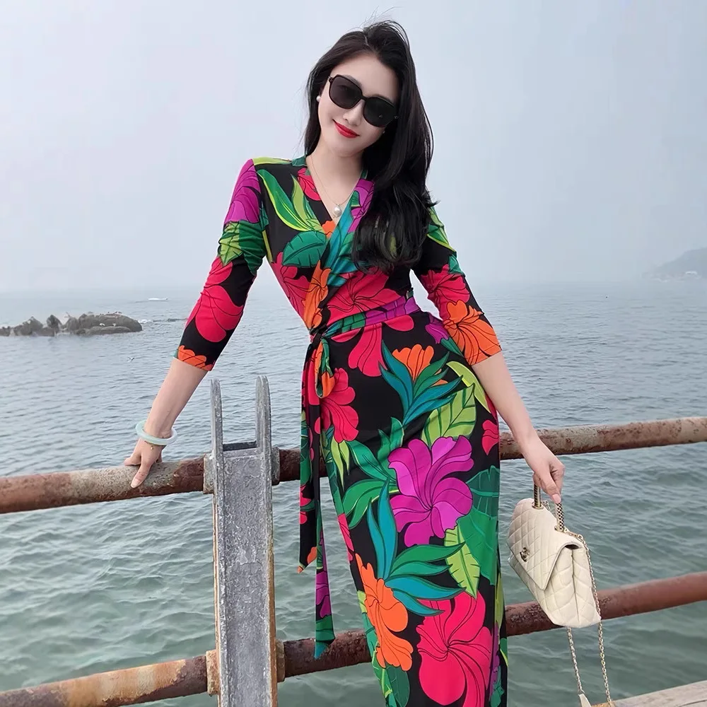 Ele Jungle Floral Print Wrap Dr One-Piece Summer Vaion Slimming Long Skirt Seven-Sve Other Material Casual Faion
Ele Jungle Floral Print Wrap Dr One-Piece Summer Vaion Slimming Long Skirt Seven-Sve Other Material Casual Faion