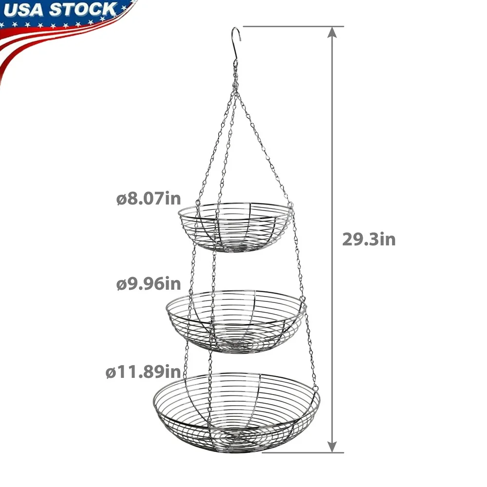 Elegant Silver Metallic 3-Tier Hanging Storage Basket Sturdy Material Stylish Design Organize Valuables Compact Round Shape
Elegant Silver Metallic 3-Tier Hanging Storage Basket Sturdy Material Stylish Design Organize Valuables Compact Round Shape