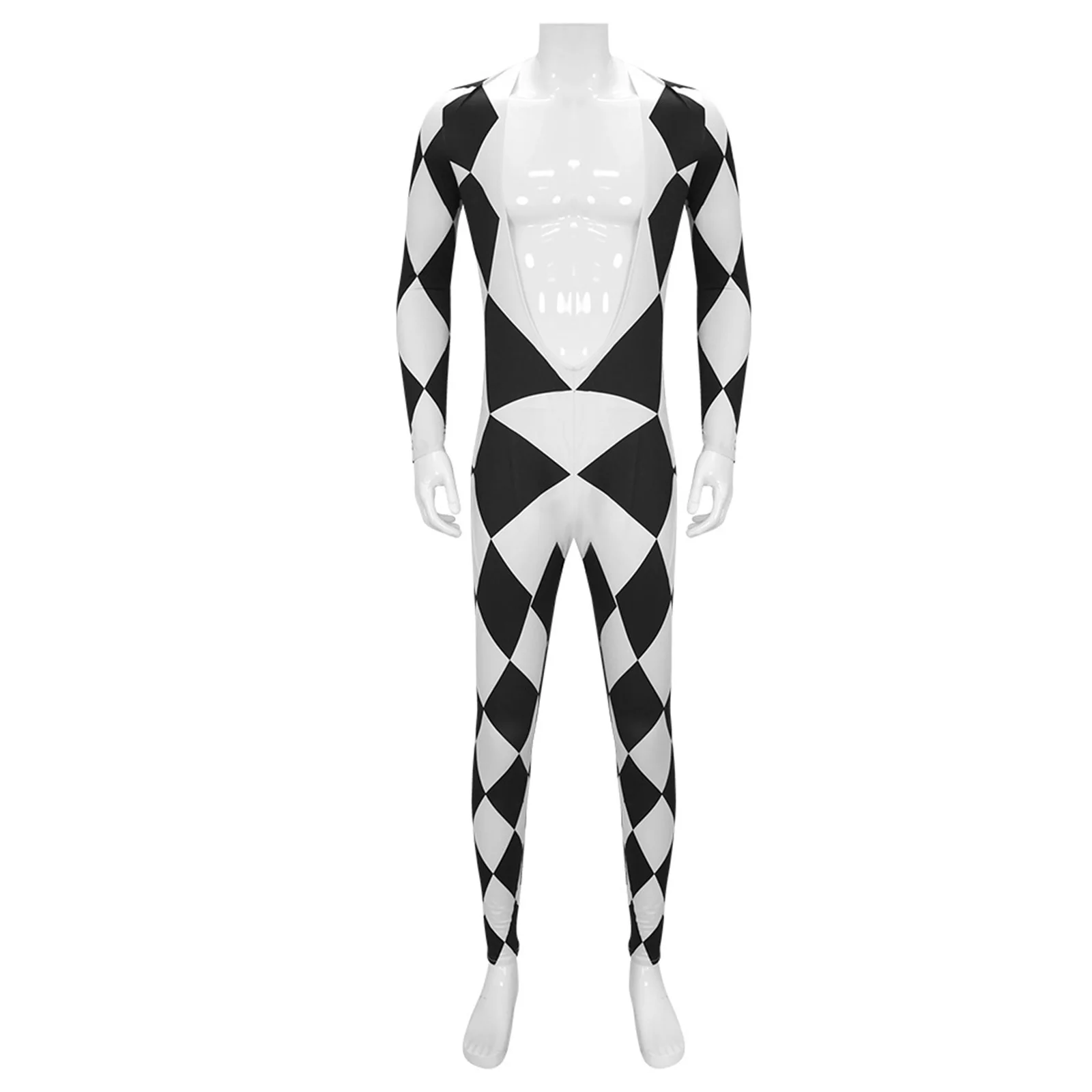 Men Halloween Harlequin Singer Cosplay Jumpsuit Black White Checked Pattern V Neck Long Sleeve Leggings Bodysuit Rompers
Men Halloween Harlequin Singer Cosplay Jumpsuit Black White Checked Pattern V Neck Long Sleeve Leggings Bodysuit Rompers