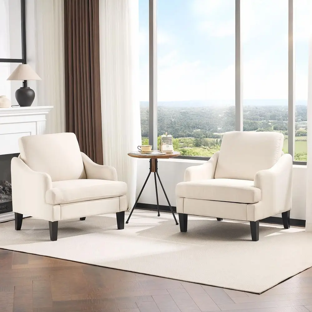 Linen Fabric Accent Chairs Set of 2, Beige Modern Upholstered Armchair, Comfy Sofa Chair Living Room Bedroom Furniture for Apar
Linen Fabric Accent Chairs Set of 2, Beige Modern Upholstered Armchair, Comfy Sofa Chair Living Room Bedroom Furniture for Apar