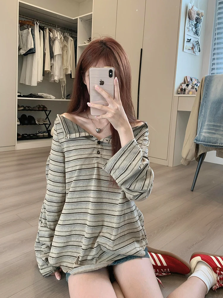 Retro Korean Sle Long Sve T-irt Women Early Autumn Lightweight Loose Slimming oulder Bared Cover up Top
Retro Korean Sle Long Sve T-irt Women Early Autumn Lightweight Loose Slimming oulder Bared Cover up Top