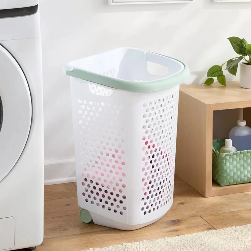 2.325 Bushel Plastic Laundry Basket with Wheels,White Tall Rolling Laundry Hamper with Green Handle,18.6gal Large Clothes Hamper
2.325 Bushel Plastic Laundry Basket with Wheels,White Tall Rolling Laundry Hamper with Green Handle,18.6gal Large Clothes Hamper