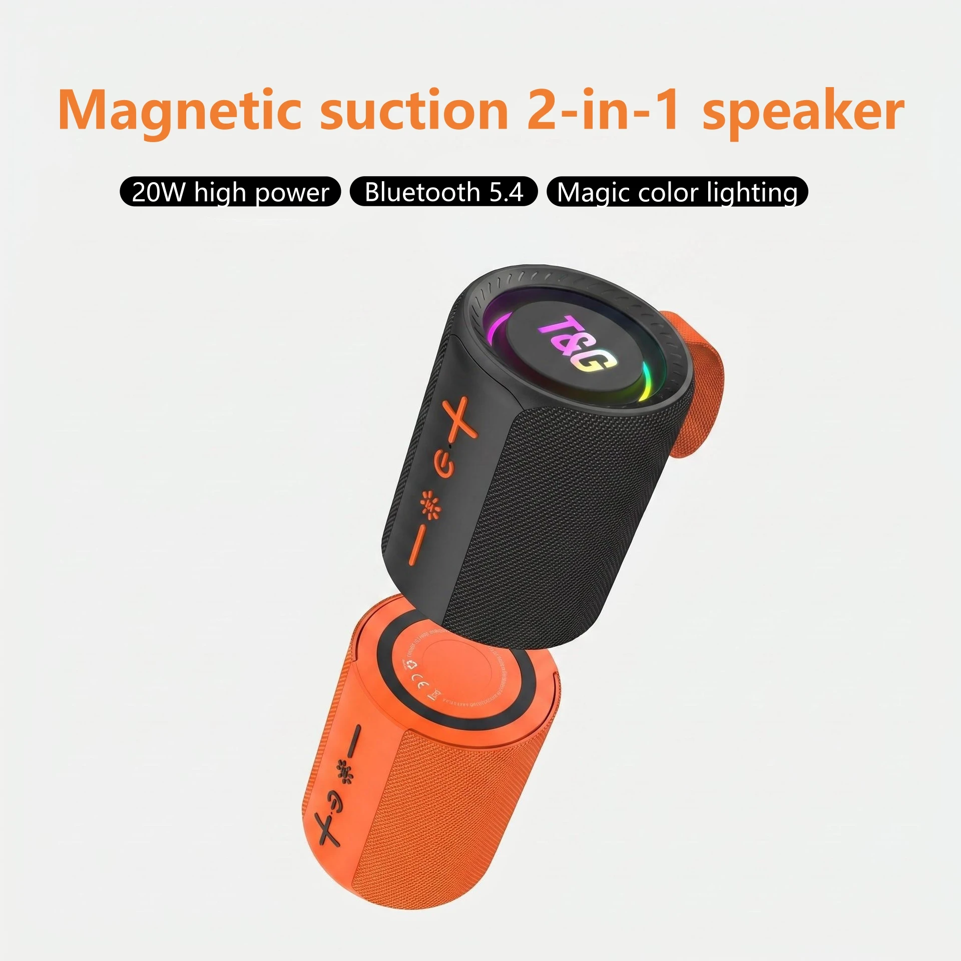 TG491 Magnetic 2-in-1 Bluetooth Speakers,Dual 10W TWS Wireless Speaker with Colorful LED Light,TF/USB Supported for Home&Outdoor
TG491 Magnetic 2-in-1 Bluetooth Speakers,Dual 10W TWS Wireless Speaker with Colorful LED Light,TF/USB Supported for Home&Outdoor