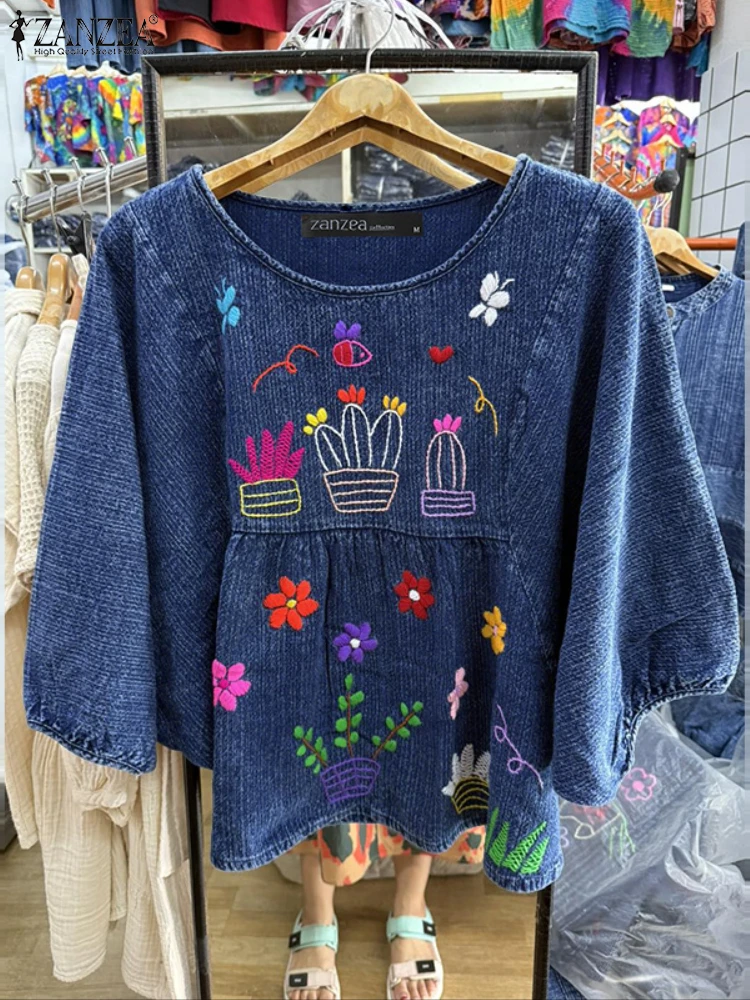 ZANZEA женская винтажная блузка с принтом, осень 2021, свободные повседневные рубашки с рукавами 3/4, модные рубашки с круглым вырезом, оверсайз, Blusas Femininas, топ
ZANZEA женская винтажная блузка с принтом, осень 2021, свободные повседневные рубашки с рукавами 3/4, модные рубашки с круглым вырезом, оверсайз, Blusas Femininas, топ