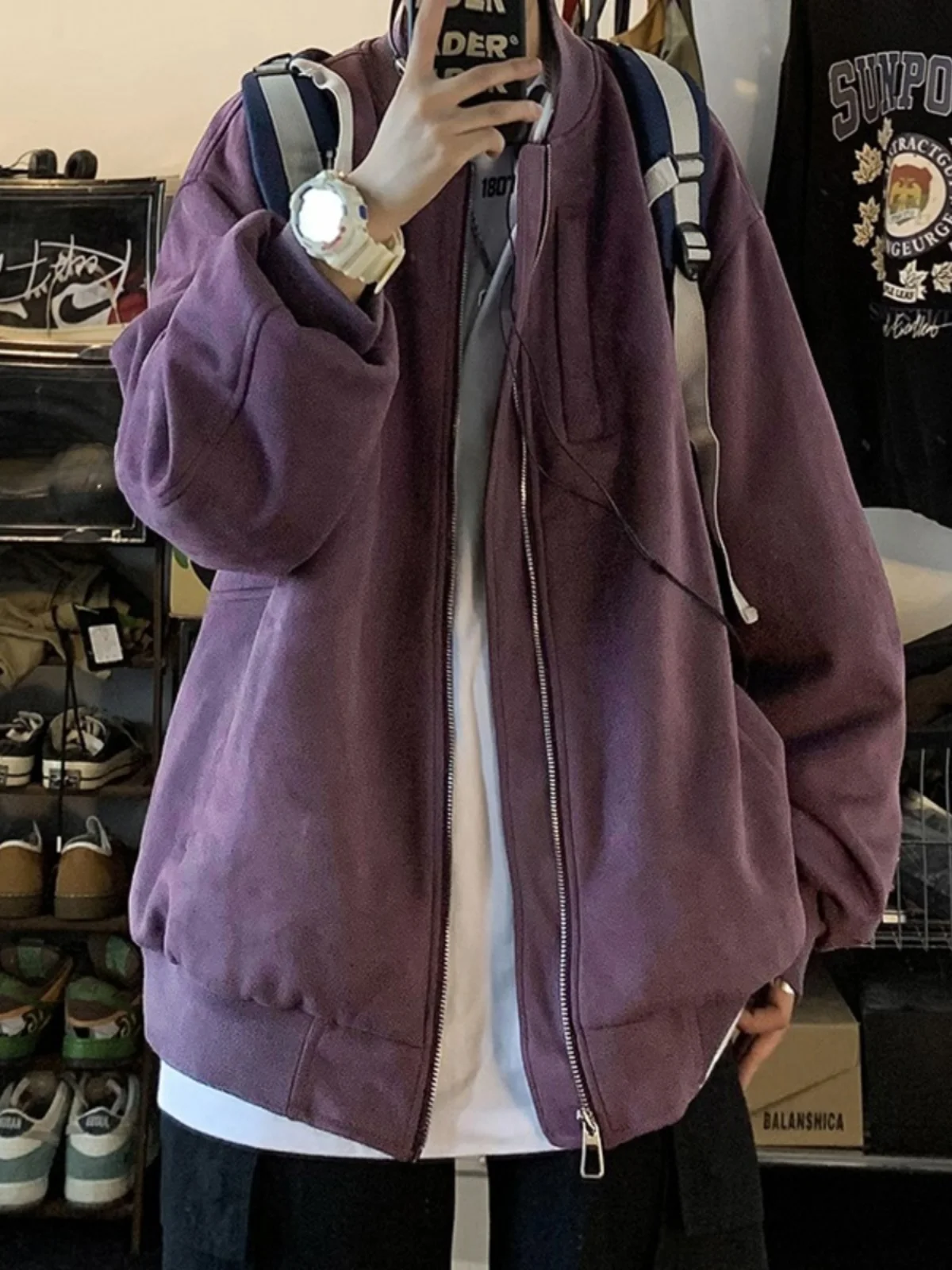 Loose Men's Baseball Jaet Suede Velvet Spring Autumn New Sle Purple Pilot Coat Youth Faion Outerwear Zipper Decoration
Loose Men's Baseball Jaet Suede Velvet Spring Autumn New Sle Purple Pilot Coat Youth Faion Outerwear Zipper Decoration