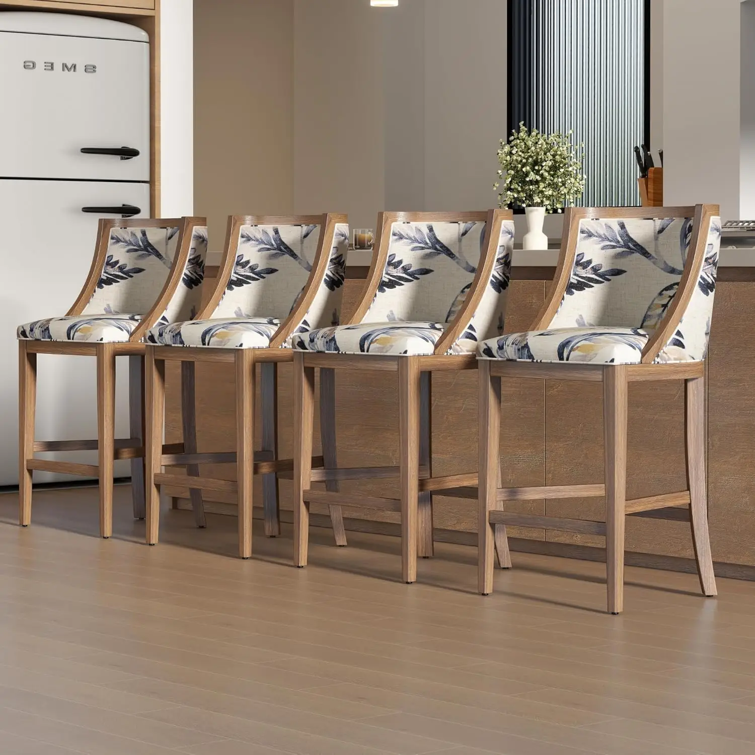 Farmhouse 26in Counter Height Bar Stools Set 4 Upholstered Linen Floral Kitchen Island Pub, Customized
Farmhouse 26in Counter Height Bar Stools Set 4 Upholstered Linen Floral Kitchen Island Pub, Customized