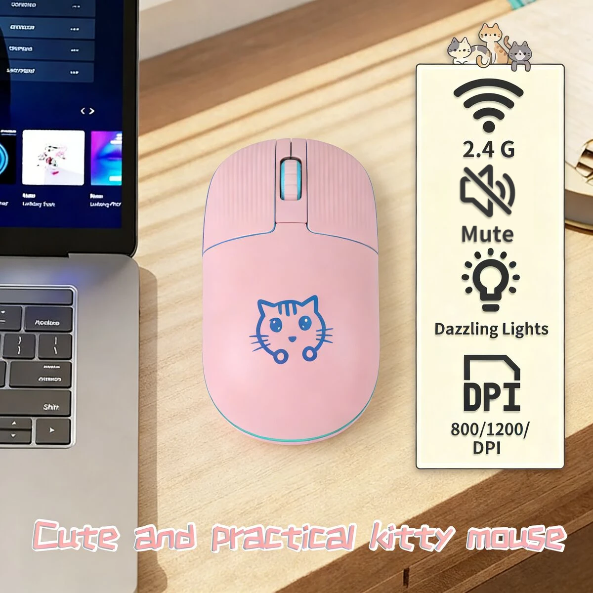 Adorable Cat Pattern 2.4G Wireless Mouse Rechargeable Ergonomic Plug&Play Mute Click RGB Breathing Light Mice For Desktop Laptop
Adorable Cat Pattern 2.4G Wireless Mouse Rechargeable Ergonomic Plug&Play Mute Click RGB Breathing Light Mice For Desktop Laptop