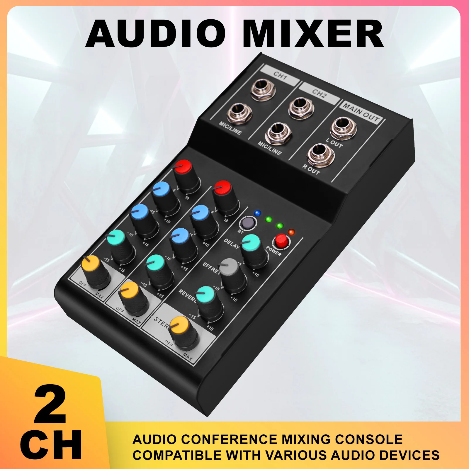 2 Channel Audio Mixer DSP Digital Chip Bluetooth 6.35mm Interface Mixing Console with High/Low Balance Control for Karaoke
2 Channel Audio Mixer DSP Digital Chip Bluetooth 6.35mm Interface Mixing Console with High/Low Balance Control for Karaoke