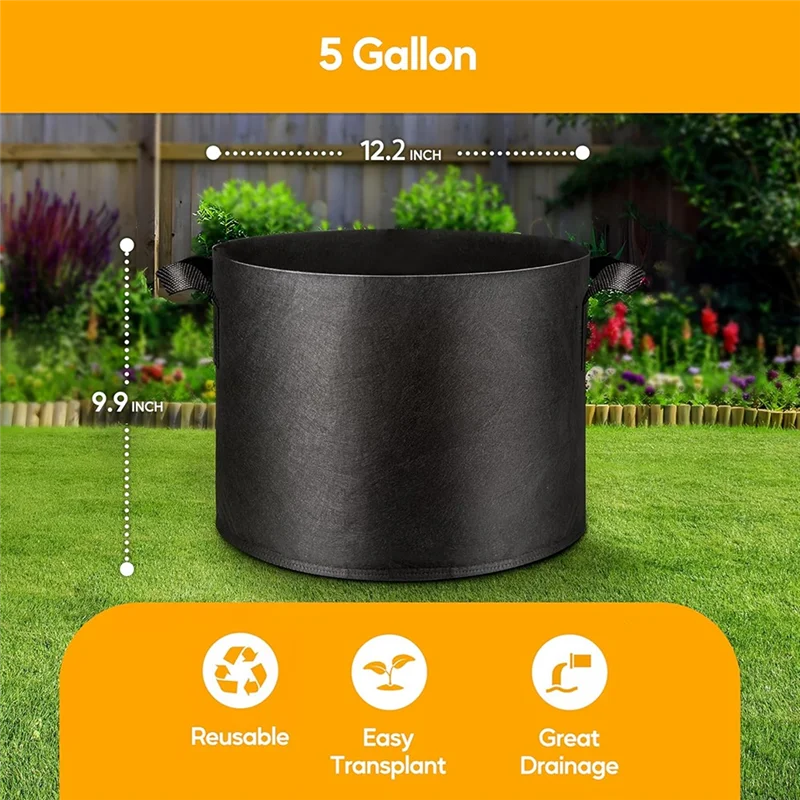 A96K-12PCS Grow Bags 5 Gallon Planter Pots With Handles Nonwoven Fabric Aeration Cloth Bag Gardening For Tomoato, Potato
A96K-12PCS Grow Bags 5 Gallon Planter Pots With Handles Nonwoven Fabric Aeration Cloth Bag Gardening For Tomoato, Potato