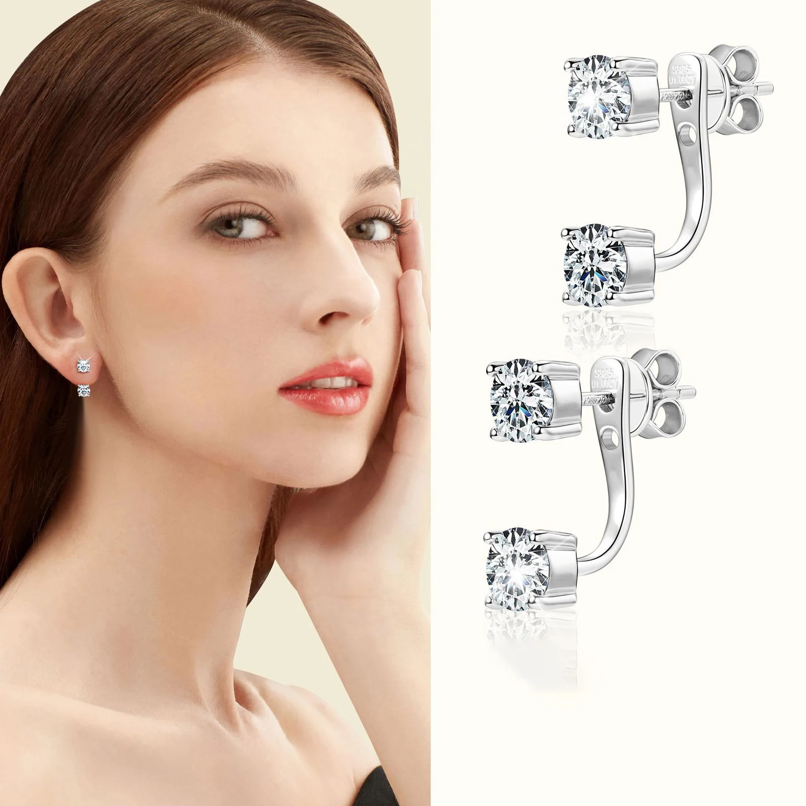 Fashionable and unique double-wear moissanite earrings, S925 sterling silver, niche high-end light luxury studs
Fashionable and unique double-wear moissanite earrings, S925 sterling silver, niche high-end light luxury studs