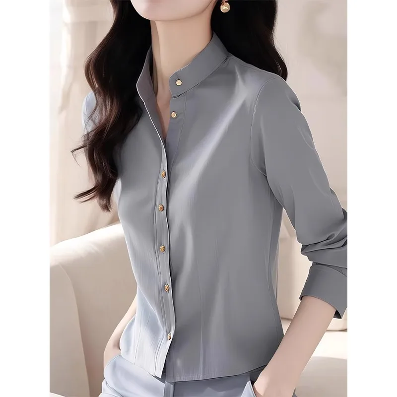 Elegant Female Blouse Gray Long Sleeve Shirt for Women Spring Collection 2025 Beautiful Girl Blouses
Elegant Female Blouse Gray Long Sleeve Shirt for Women Spring Collection 2025 Beautiful Girl Blouses