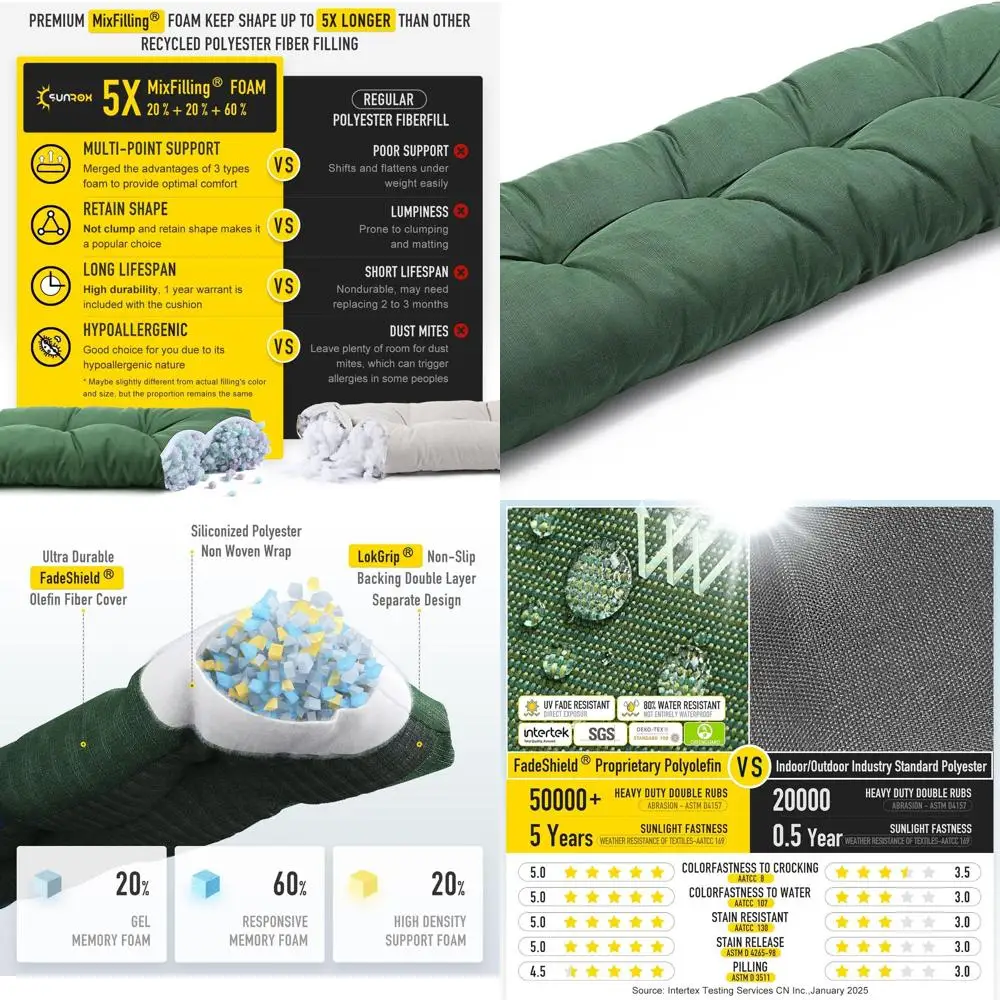 Non-Slip Tufted Memory Foam Bench Cushion, FadeShield & Water-Resistant, Thickened Outdoor/Indoor Seat Pad, 51x16x4 inches, Heat
Non-Slip Tufted Memory Foam Bench Cushion, FadeShield & Water-Resistant, Thickened Outdoor/Indoor Seat Pad, 51x16x4 inches, Heat